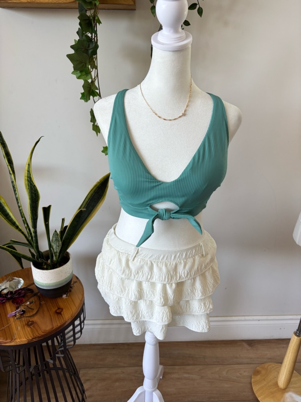 Ribbed Teal Tie-Front Bikini Top - Women Swim Bikini